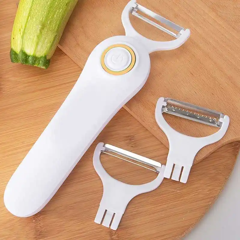 Descascador elétrico portátil para frutas e legumes, USB recarregável, 3 cabeças de corte, Home Kitchen Tool