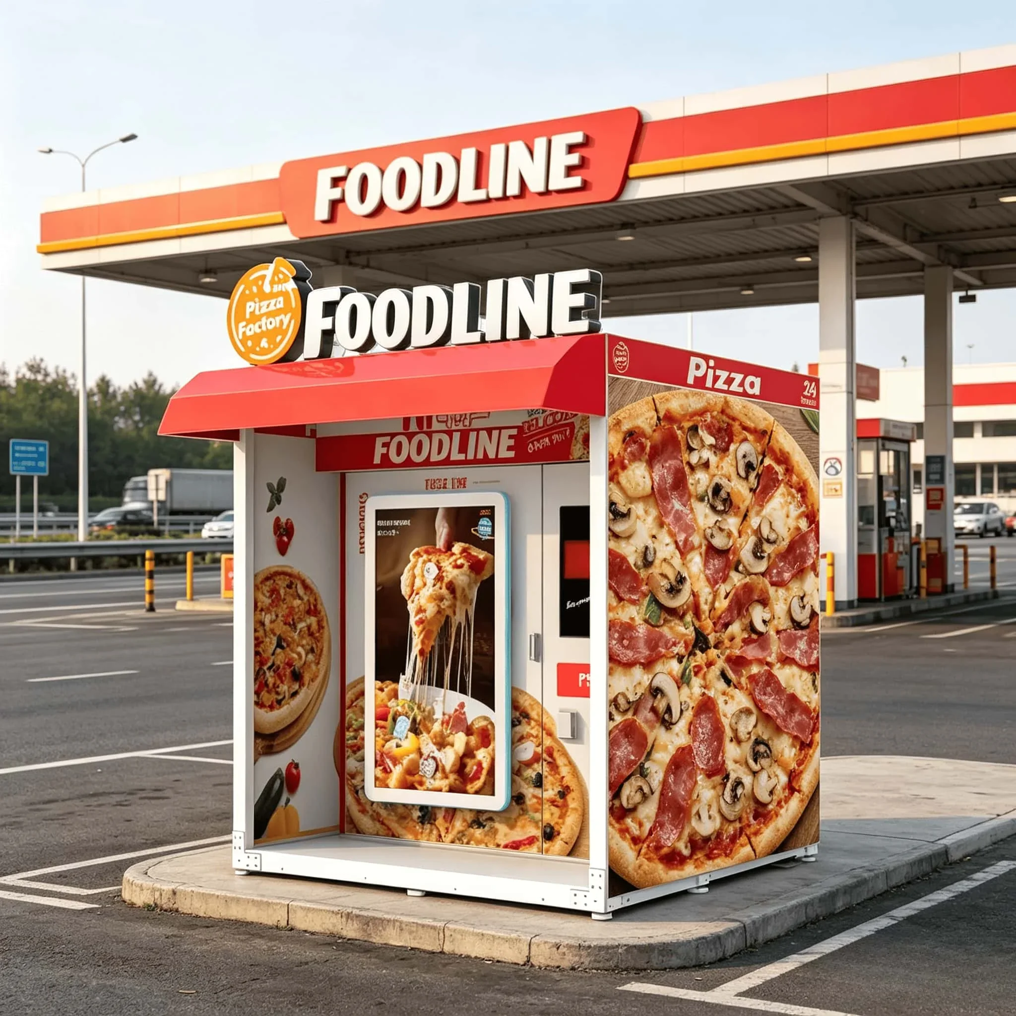 Unattended Hot Food Pizza Vending Machine Anti‑scald Pickup Window With Quick Heating Module For Gas Station Rest Service Area