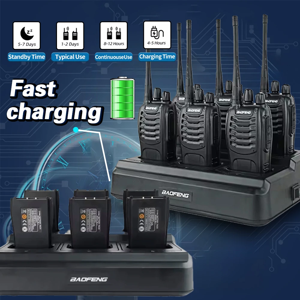 6 шт. рация Baofeng 888S, двусторонняя радиостанция, 16-канальный трансивер, UHF, 400-470 МГц, рация с зарядкой нескольких блоков