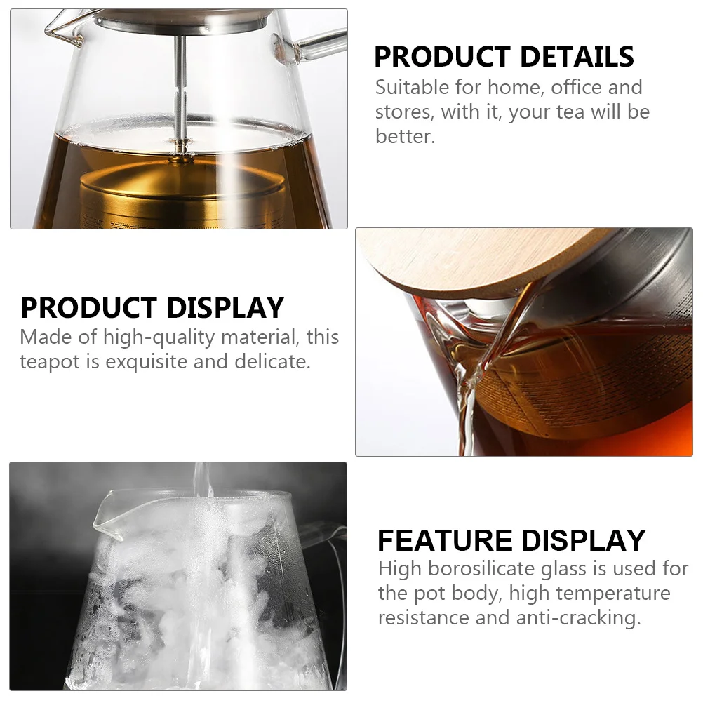 

1Pcs Borosilicate Glass Teapot Stainless Steel Infuser Heat Resistant Tea Kettle Smooth Flow Loose Leaf Tea Maker
