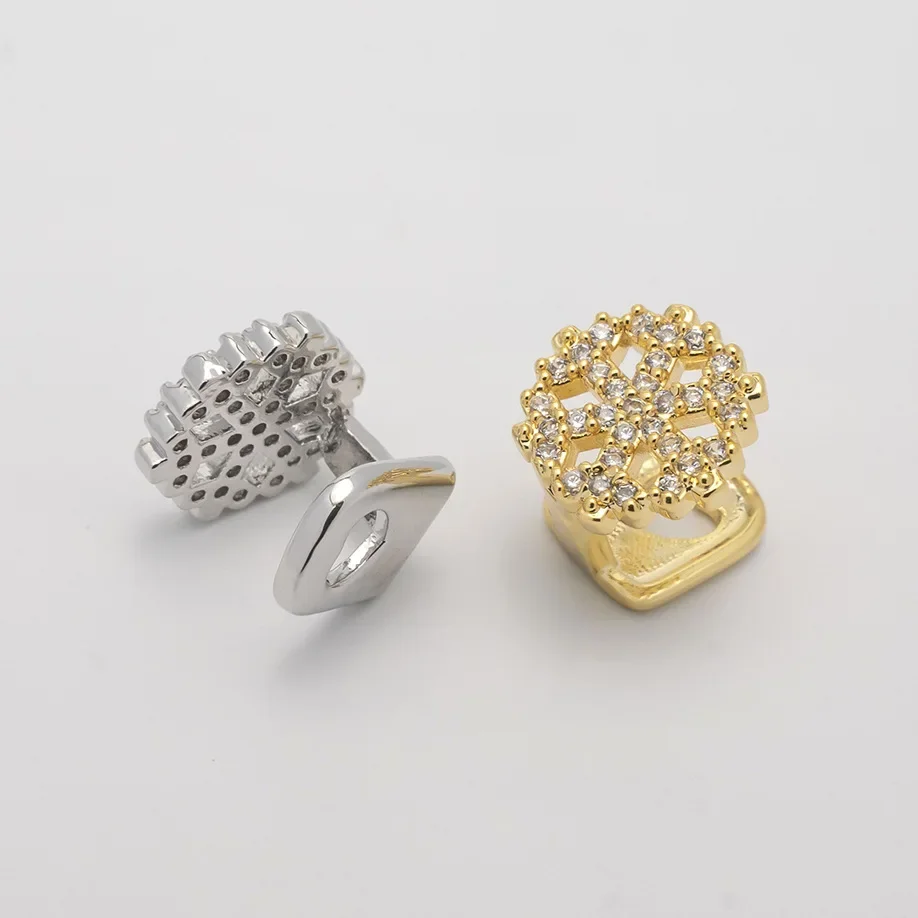 Single Full Iced Out CZ Stone Snowflake Teeth Grillz Hip Hop Two Size Shiny Zircon Tooth Caps Women Men Jewelry Fangs