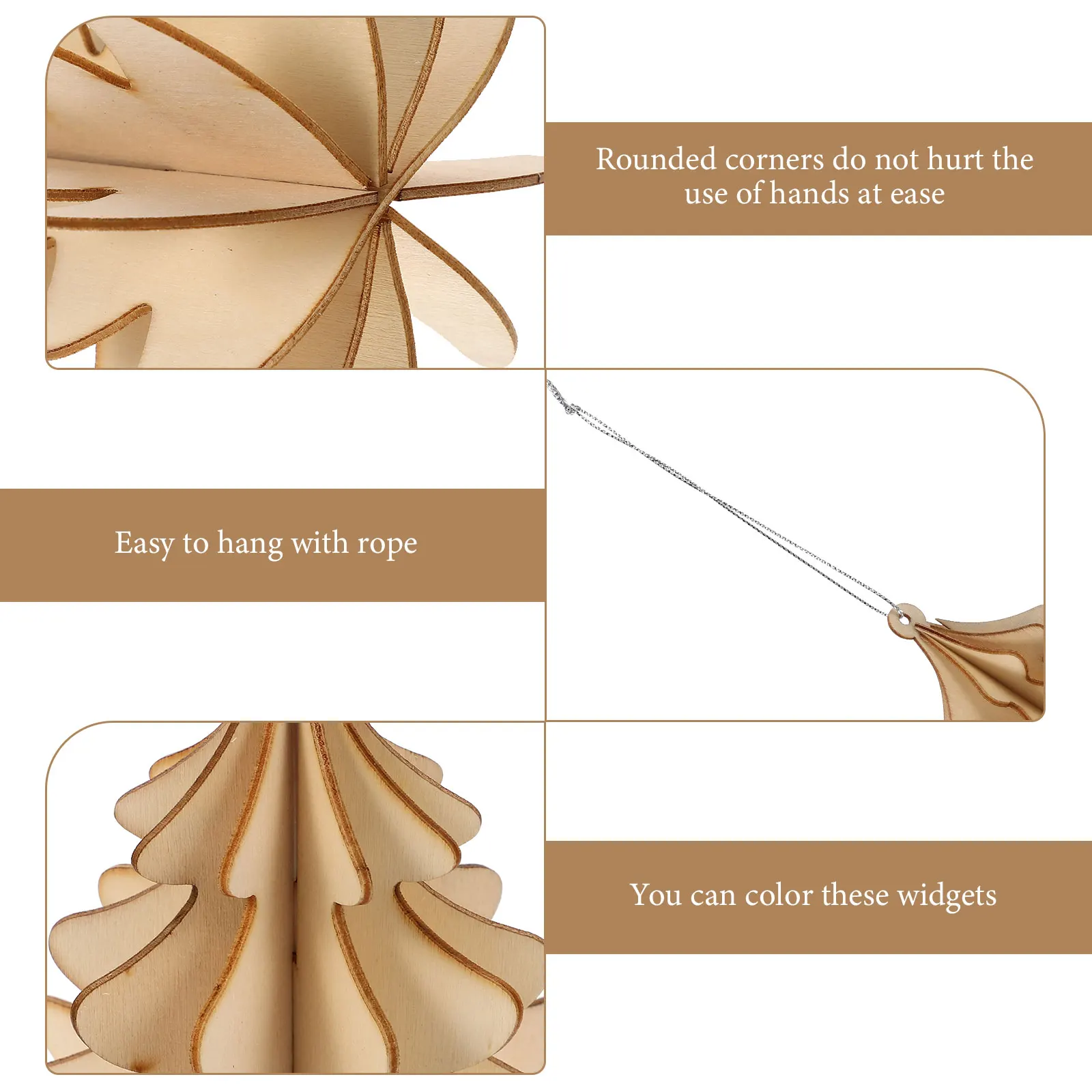 

6pcs Christmas Tree Wooden Pendants Hanging 3D Xmas Ornament Diy Unfinished Craft For Party Decorations Supplies Hanging