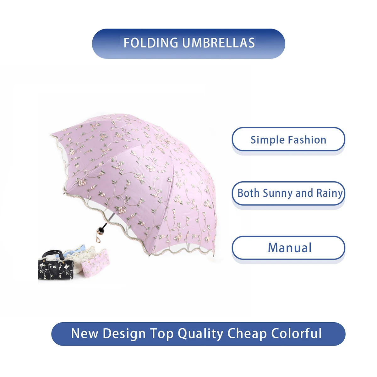 Sun Umbrella for Women, Sun Protection, UV Protection, Double Layer Lace Embroidery, Sun and Rain Dual Use, Fresh Goddess, Black