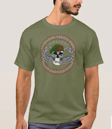 US Army Green Beret 7th Special Forces Group Airborne Insignial T Shirt 100% Cotton Short Sleeve O-Neck T-shirt Casual Mens Top