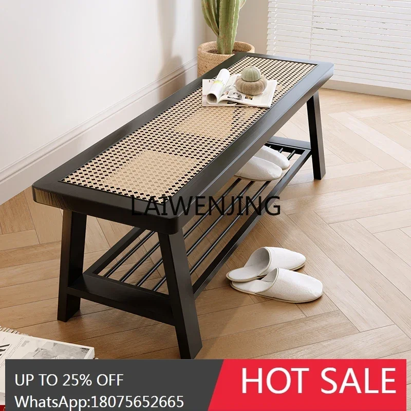 rattan shoe changing stool log wind home door bench