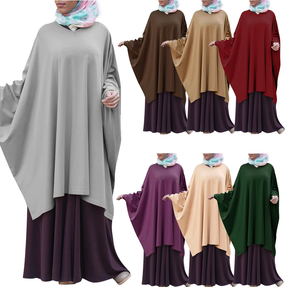 

Women Muslim Lady Large Khimar Hijab Prayer Bat Sleeve Middle East Robe Islamic Plain Large Shawl Loose Tops Prayer Garment