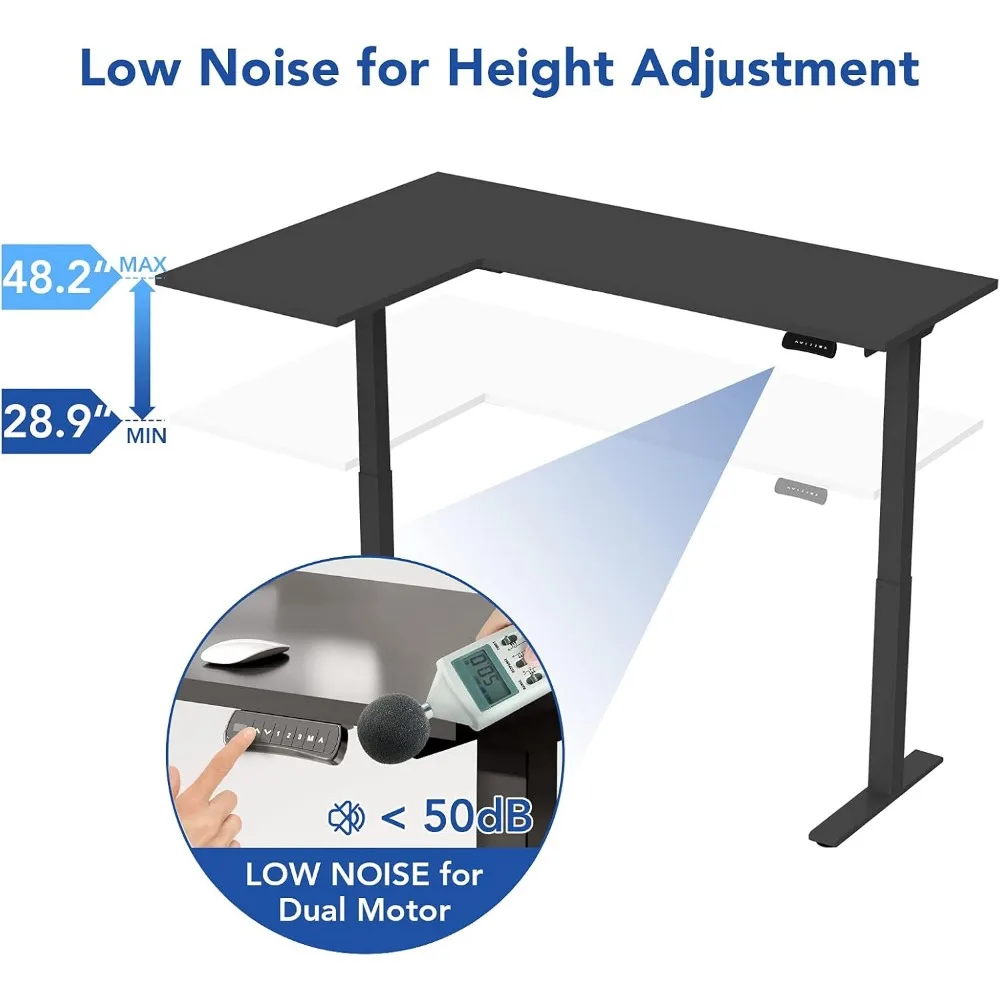 Motor duplo elétrico em pé sentar Stand Up Desk, mesa de canto, mesa ajustável, mesa de escritório, L Em forma de computador
