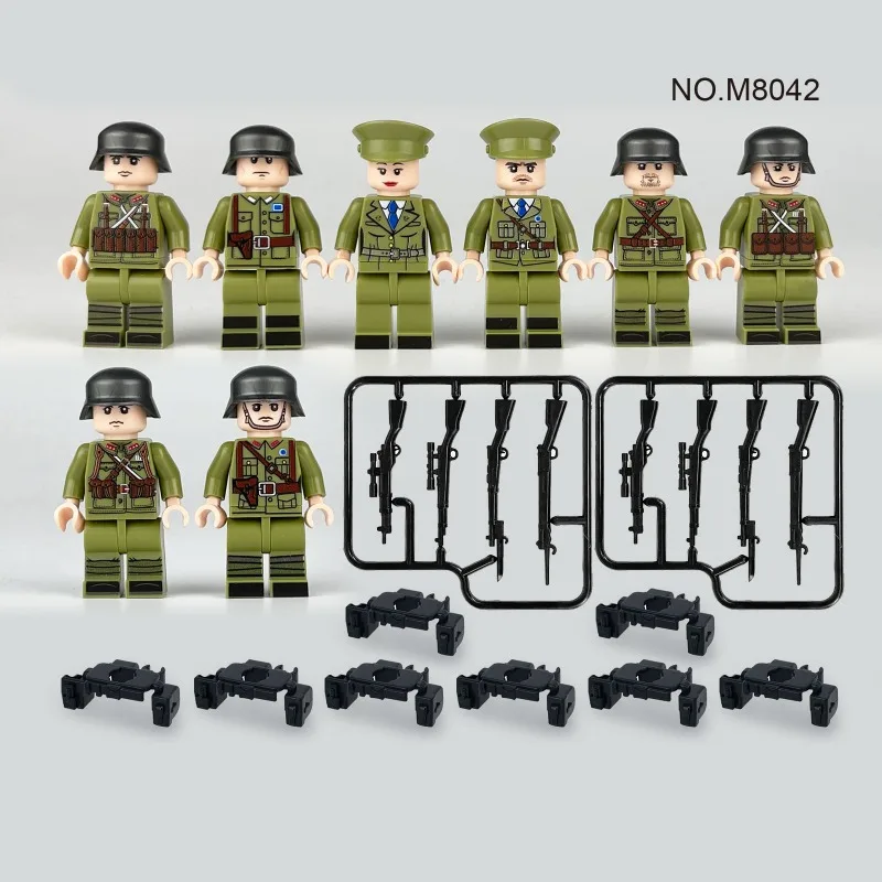 M8042 military series officers, soldiers, soldiers, building blocks, dolls, weapons pieces, gun boxes, model boys\' toys.