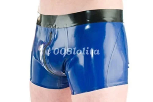 Fetishism Latex Rubber Gummi Men Shorts Boxer Hip Zipper Fashion uniform Size XS-XXL