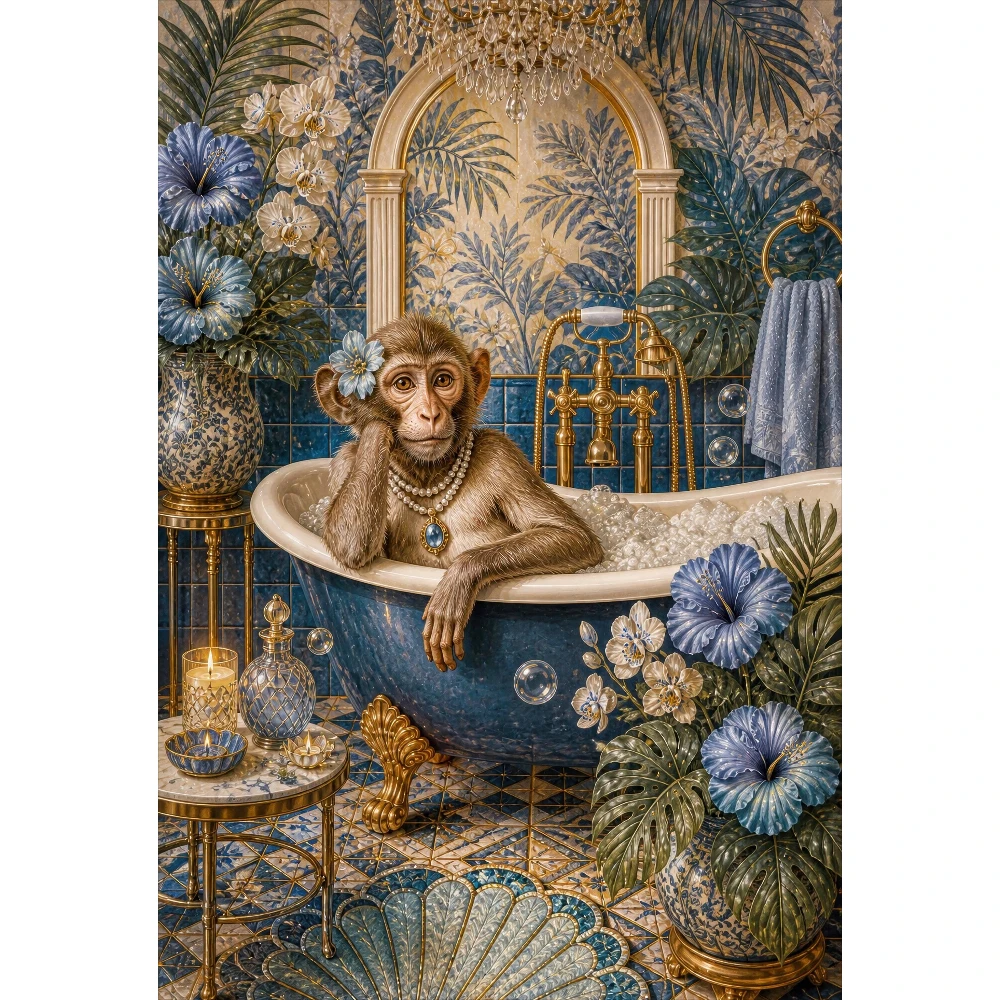 500/1000/1200/2000 PCS Jigsaw Puzzles Monkey and Luxurious Bathrooms Family Activity Games DIY Puzzle for Room Home Decor Gift