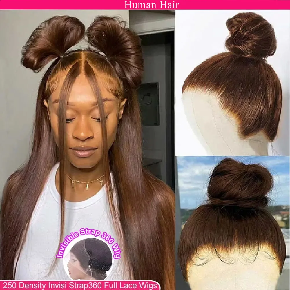 Hidden Invisible Strap 360 Full Hd Lace Glueless Wig Straight Chocolate Brown Lace Front Wigs Human Hair 30 Inch 360 Frontal Wig