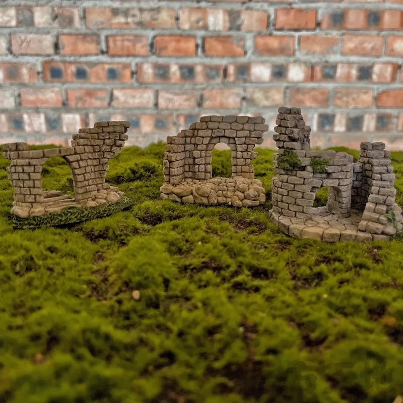 Emulation Miniature Building Stone Door Wall Ruins and Crushed Stones Micro Landscape Sand Table Props Decoration Ornaments