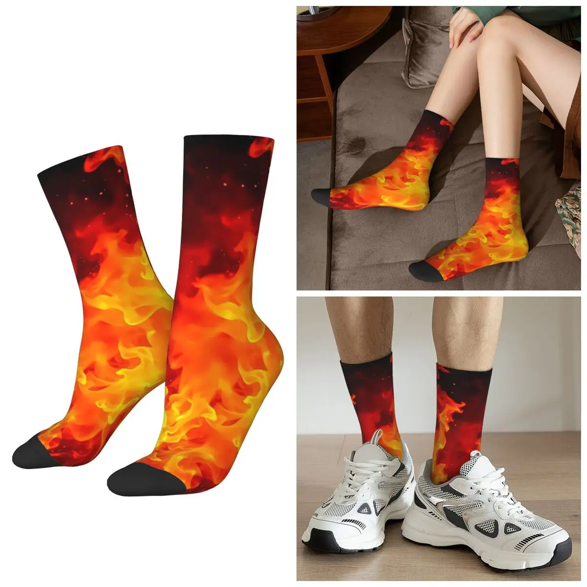 

All Seasons Flame Print Socks Harajuku Crew Socks Hip Hop Stockings for Men Women Christmas Gifts