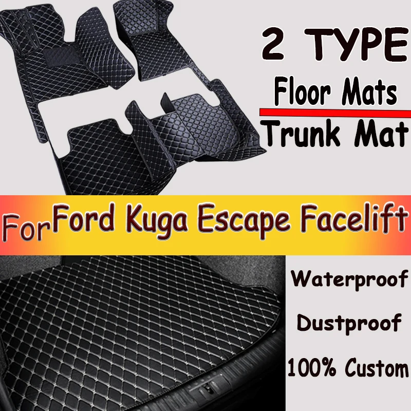

Кожаные автомобильные коврики для Ford Kuga Escape Facelift 2019 2018 2017 2016 2015 2014, коврики, накладки, аксессуары для интерьера