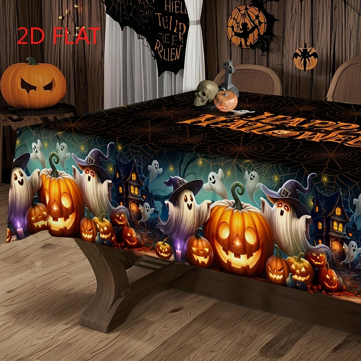 Tablecloth 1 piece - 2d flat, Halloween dark carnival style, suitable for general dining table and tablecloth padzyc