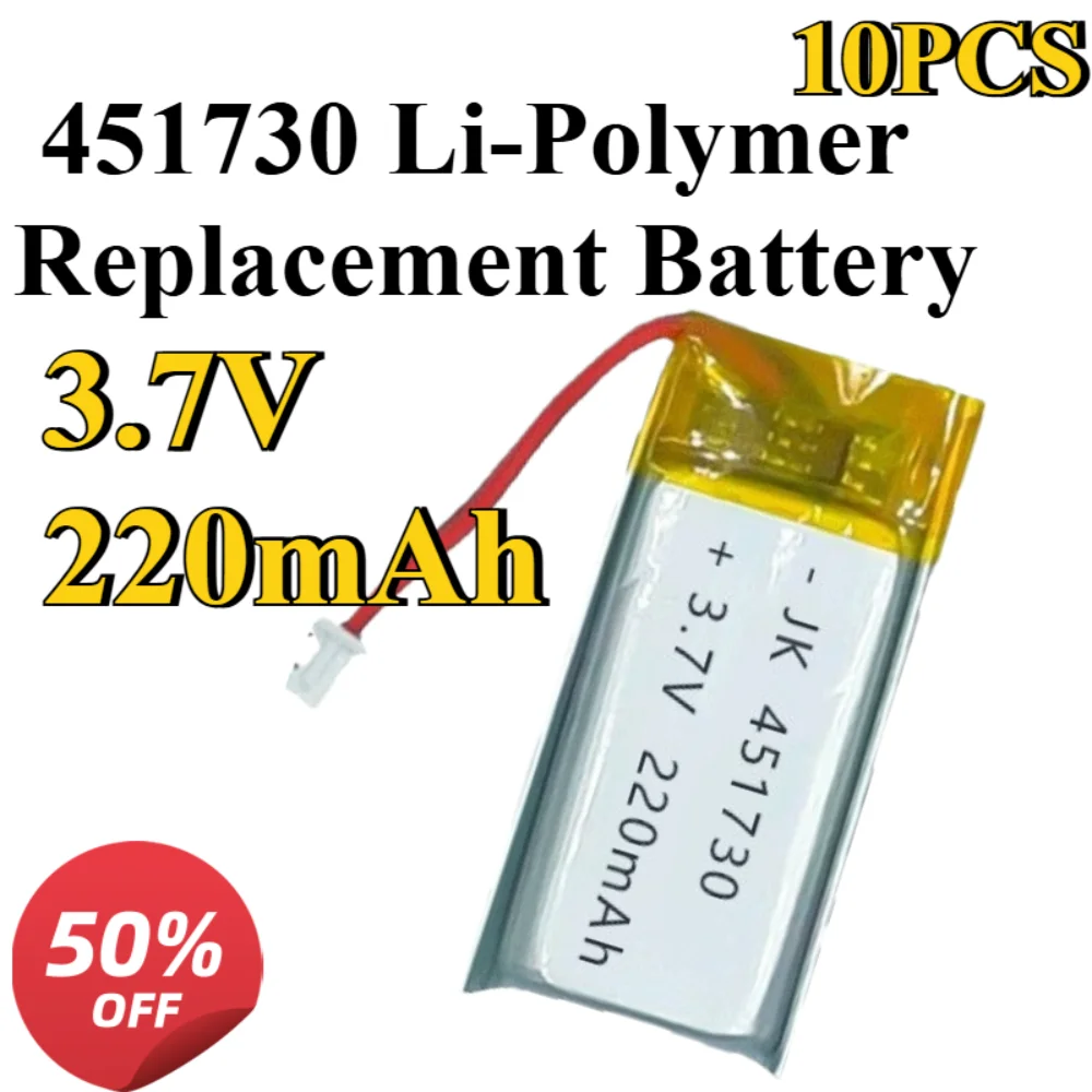 

10PCS 451730 3.7V 220mAh Li-Polymer Replacement Battery for Bluetooth Headset Smart Bracelet Smart Watch Stylus Pen PSP