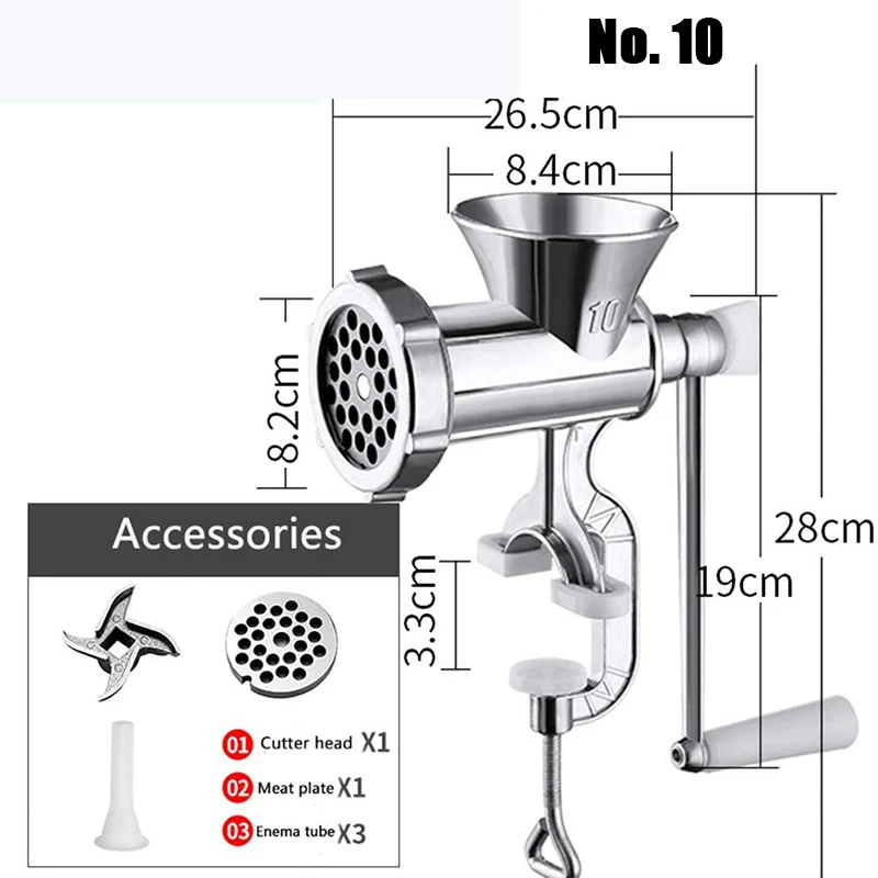 Manual Meat Grinder Silver Aluminum Alloy Powerful Home Sausage Kitchen Appliances Vegetable Chopper Pepper Supplies Mincer Hand