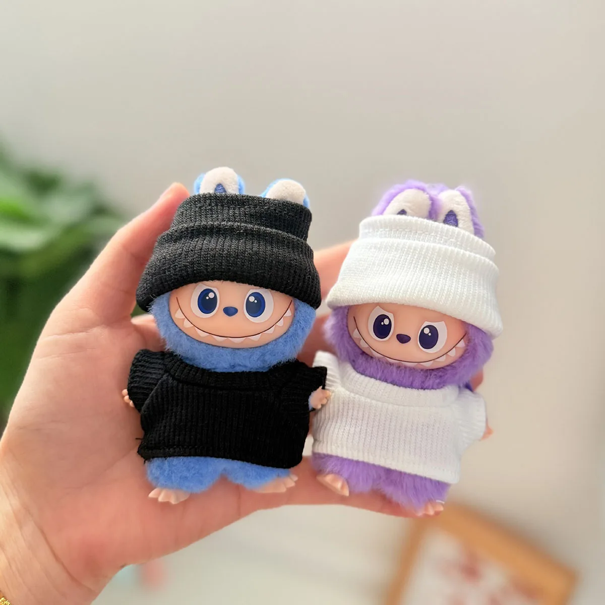 【No Doll】Plush Doll Clothes for Mini Labubu 4.0 Bear Hat Love Sweater Set DIY Doll Accessories Gifts