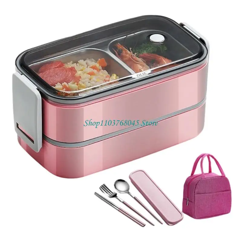 R53F Lunch box for school or office with steel tray, carry bag, and cutlery