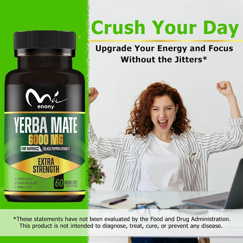 6000mg high potency caffeine supplement, used to clean natural energy, improve attention, concentration of 60 capsules