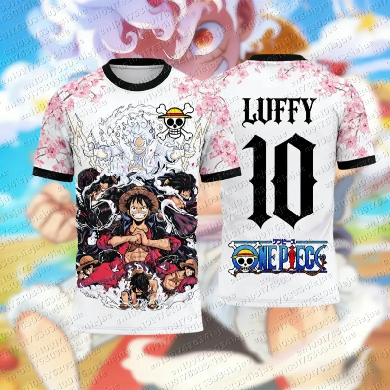 2026 Summer One Piece Luffy Pattern T-shirt Anime Style Football Jersey Quick-drying Sports T-shirt for Men Children