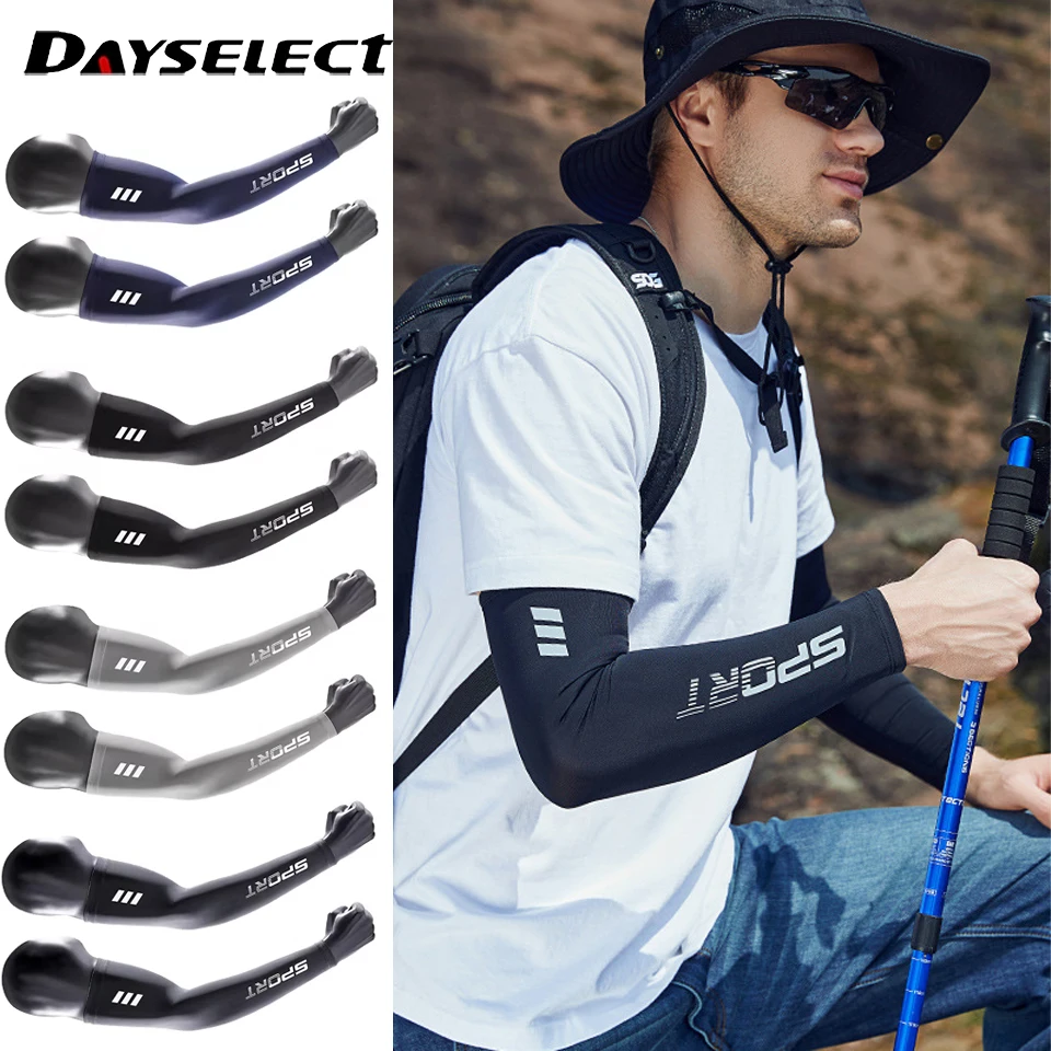 1Pair UPF50+ High Elastic Ice Silk Arm Covers Lightweight Breathable Sleeves Hiking Biking Fishing Outdoor Activities Men Women