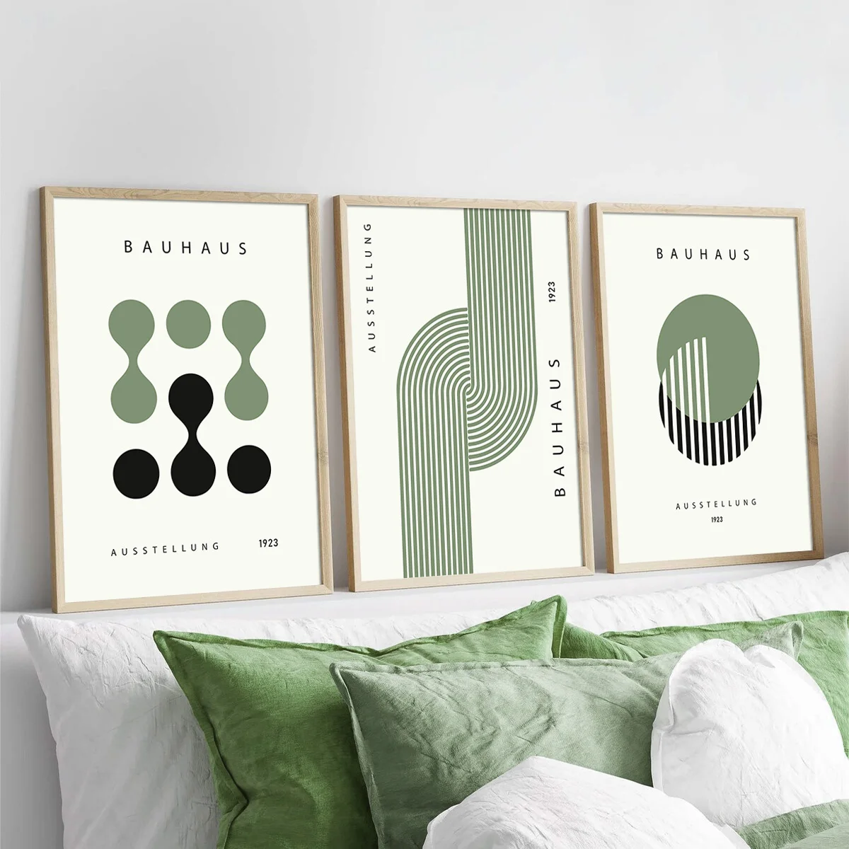 مجموعة من 3 طباعة فنية جدارية هندسية تجريدية من باوهاوس باللون الأخضر، ملصق معرض باوهاوس، ملصق حديث، معرض جدار الفن، مجموعة طباعة باوهاوس، هدية مثالية لغرفة النوم وممر غرفة المعيشة، ديكور الغرفة، ديكور المنزل، ديكور المكتب، بدون إطار #1