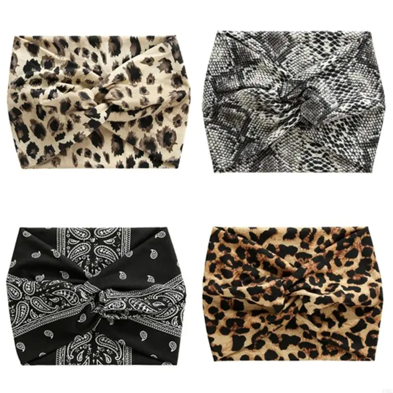 

49MC Leopards Print Headscarf Fashionable Women Handkerchief Trendy Headbands for Fitness Enthusiasts