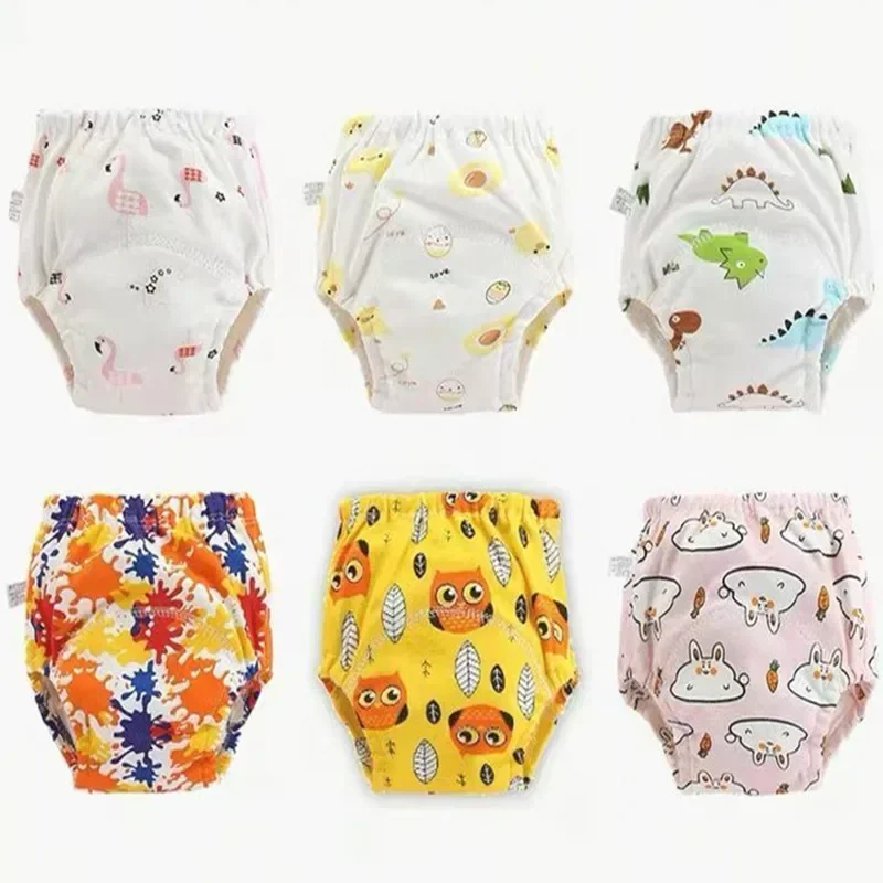 Pantalones de entrenamiento de algodón para bebé, bragas impermeables, pañales de tela reutilizables, ropa interior, 4 Uds./lote