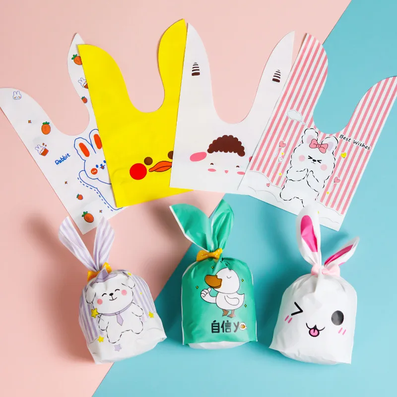 

50Pcs 13x23cm Cute Rabbit Ear Cookie Candy Plastic Bag For Biscuits Snack Baking Package Birthday Party Gift Bags