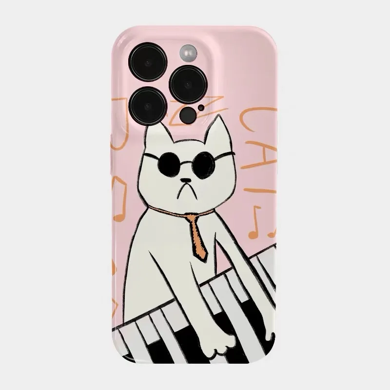 

Pink Piano Playing Cute Cat Phone Case for IPHONE 17 Air 16E 15 PROMAX 14 Plus 13 12 MINI 11 PRO 16Plus XR Acrylic Phone Cover
