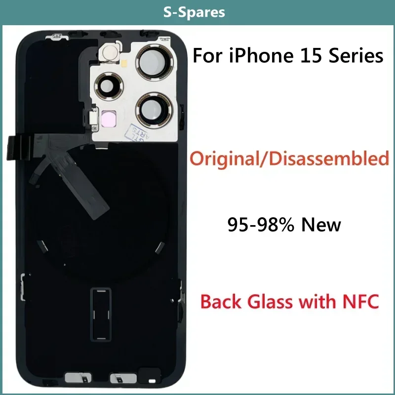 95-98% New Original Disassembled Back Cover Rear Glass For iPhone 15 Pro Max 15 Plus with NFC Wireless Assembly Replacement