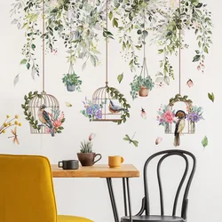 2pcs Creative Plant Vine Bird Cage Wall Sticker Bedroom Living Room Room Decorative Wall Sticker Wallpapers Home Decor Ms2133