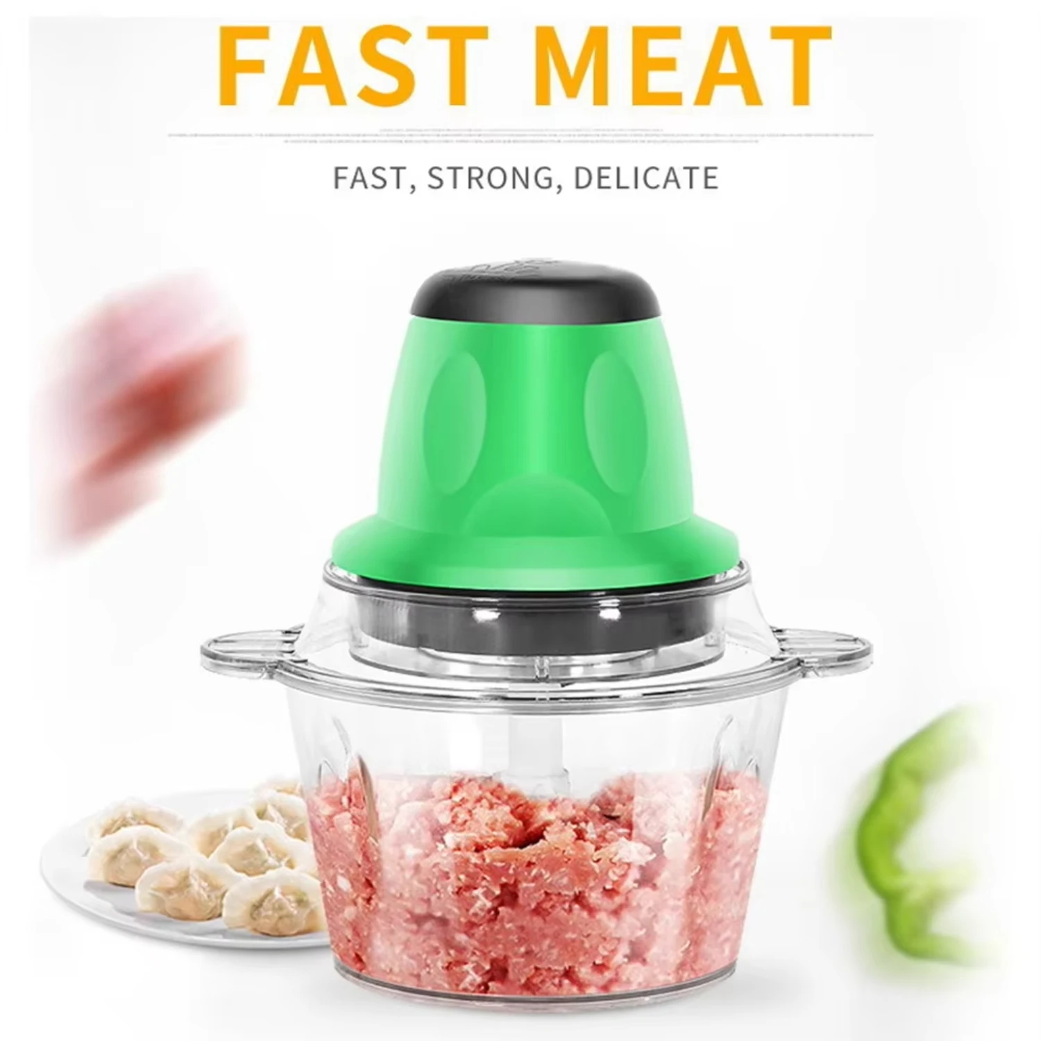 Processador de alimentos liquidificador moedor de carne máquina alho mini picador frutas carne nozes, 1.5l, verde, plugue da ue