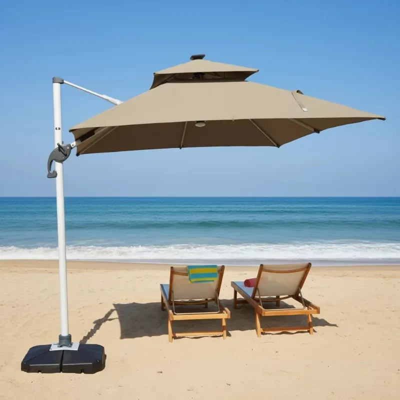 Commercial Cantilever Umbrella, Windproof Outdoor Offset Umbrella for Patio Garden Beach Hotel, Adjustable Hanging  Sun Shade