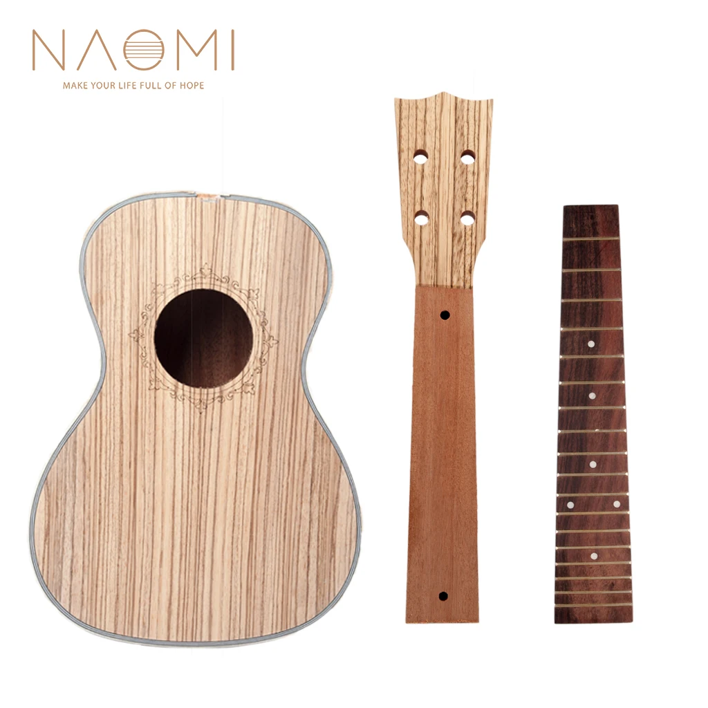 NAOMI DIY Ukulele 23'' Ukelele Hawaii Guitar DIY Kit  Zebrawood Body Mahogany Neck Rosewood Fingerboard Ukulele Parts