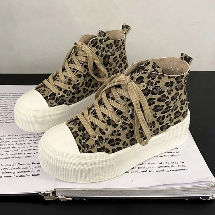 Sexy Leopard High Top Canvas Casual Sneakers for Women 2025 Spring New Fashion High Top Platform Sneakers Women Casual Shoes