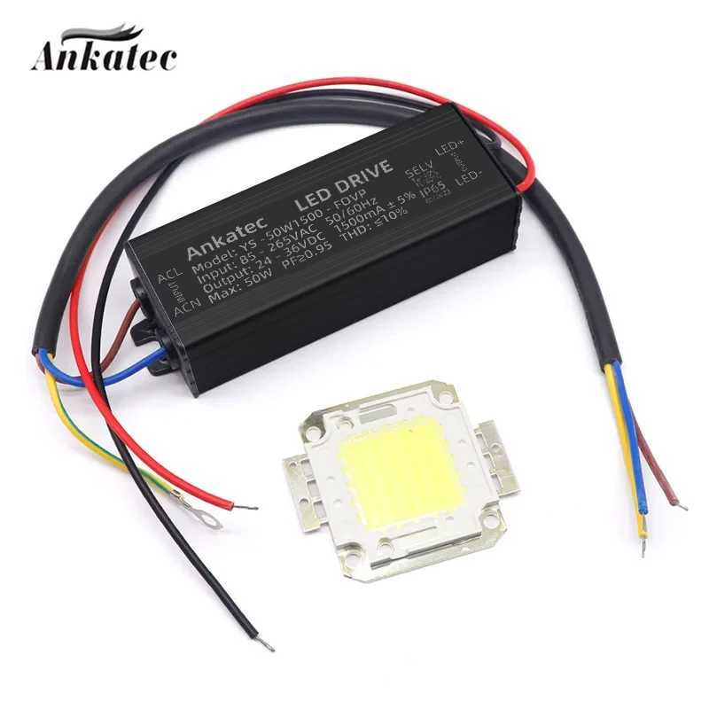 

1Set High Power 50W White/WarmWhite Full Watt COB LED Lamp Chips With LED Driver DIY Flood Light Spotlight Lawn Lighting