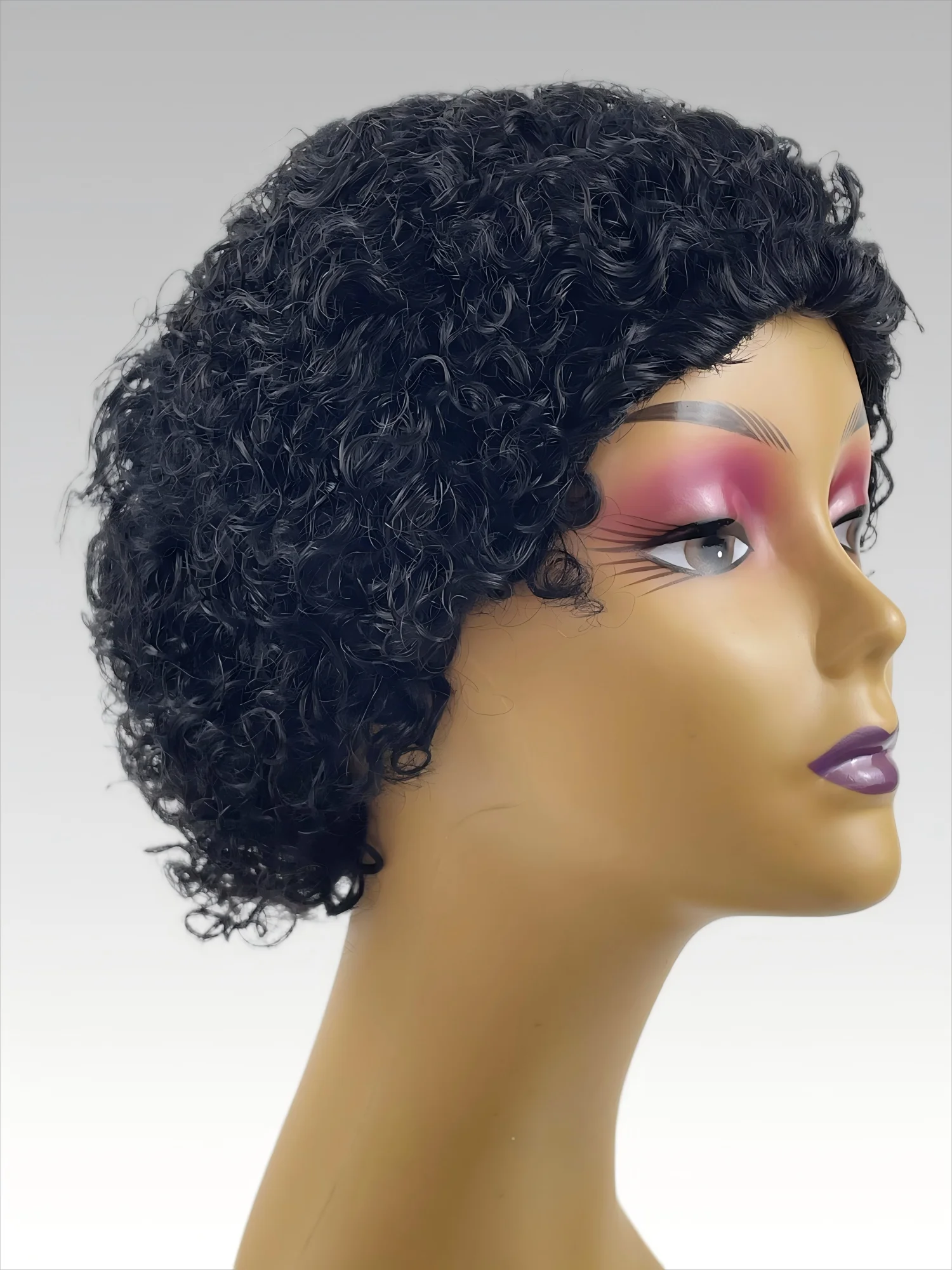 機械製ピクシーカール人毛ウィッグ ピクシーカットカールウィッグ ブラジル産レミー100%人毛ウィッグ 黒人女性用 6インチ