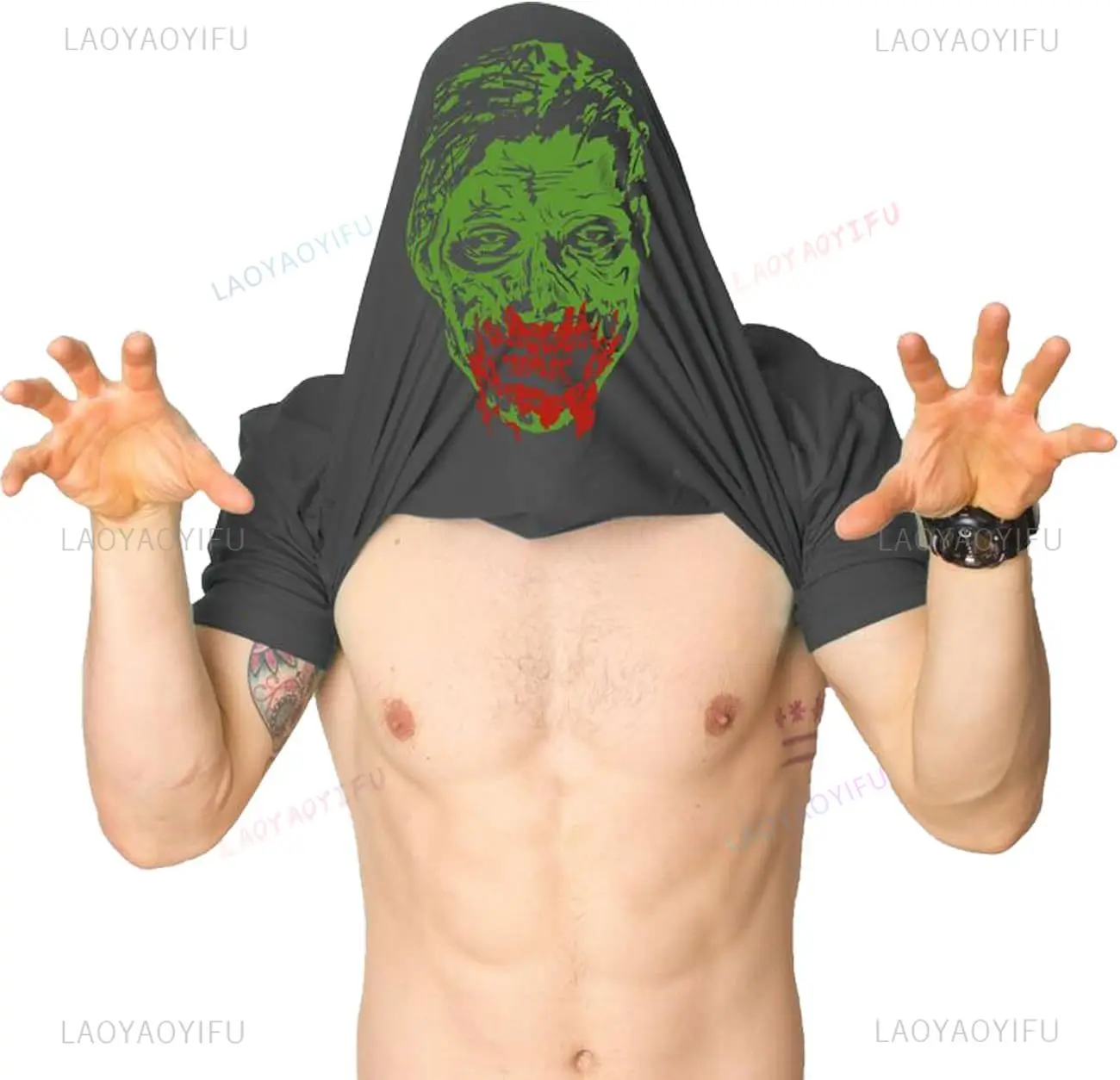 Camiseta para hombre Pregúntame sobre mi zombi, disfraz divertido con tapa, sudadera de Halloween para mujer y hombre, Camiseta estampada, ropa de calle informal