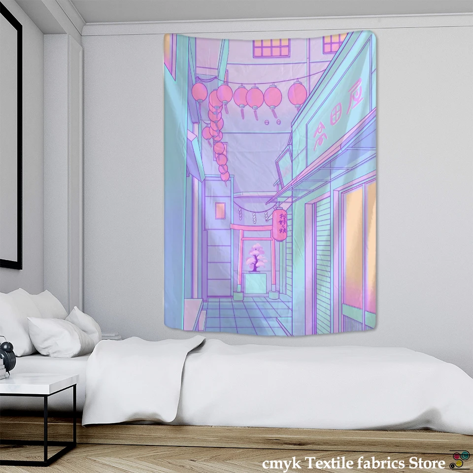Cartoon Anime House Tapestry Wall Hanging Witch Tapiz Hippie Kawaii Architecture Home Art Room Decor