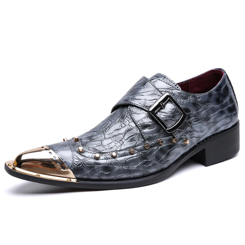 New Pointed Punk Rivet Studded Business Formal Shoes for Men Monk Strap Loafter Wedding Dress Homecoming Footwear Zapatos Hombre