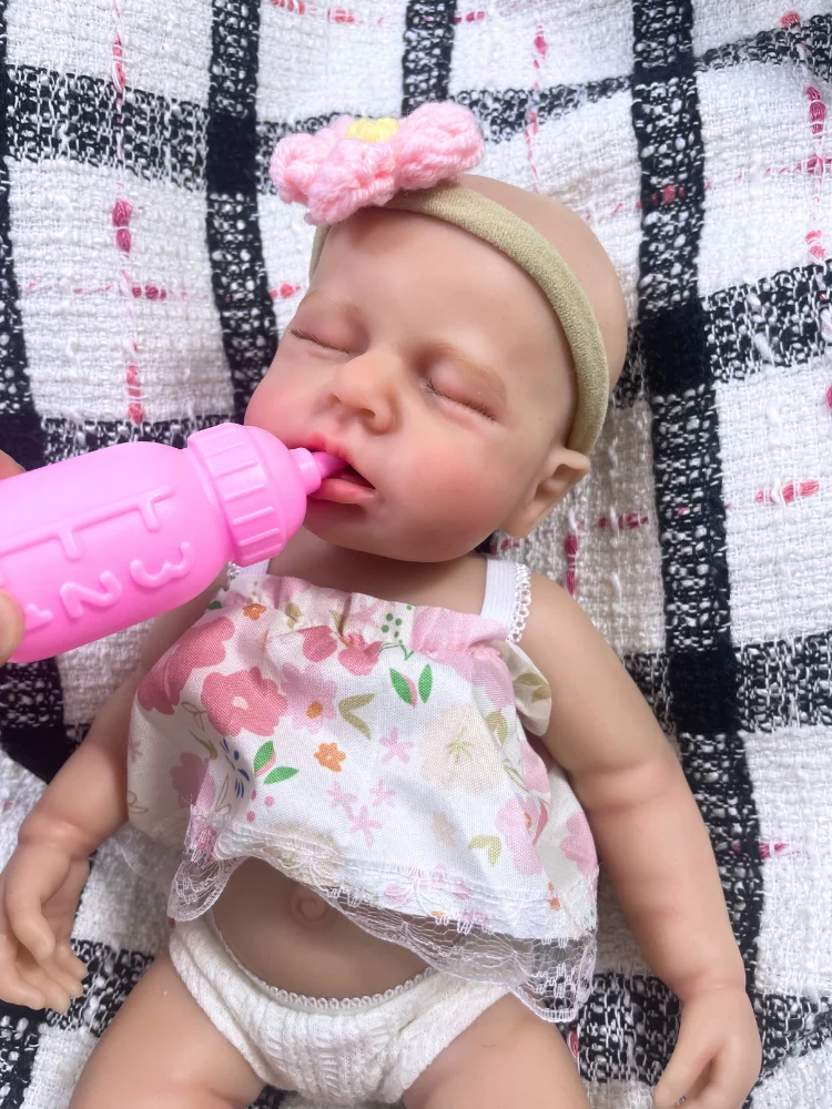 

13 Inch Can Open Mouth LouLou Girl Full Solid Silicone Reborn Baby Doll Washable Silicone Soft Body Birthday Christmas Gift