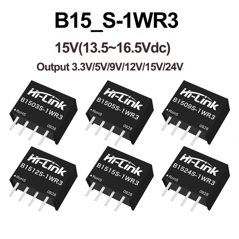 Hi-Link 1W 15V to 3.3V/5V/9V/12V/15V/24V B1505S-1WR3 B1512S-1WR3 B1515S-1WR3 DC-DC Power Converter Module Supply