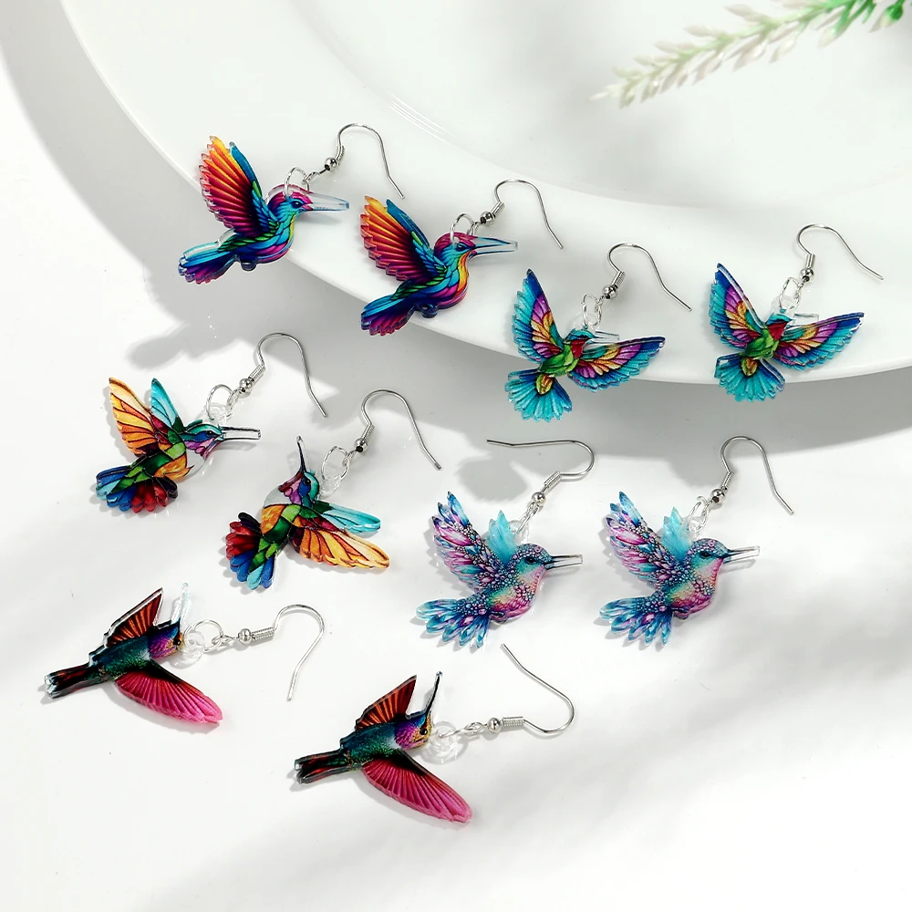 Women's Cute Colorful Hummingbird Dangle Earrings