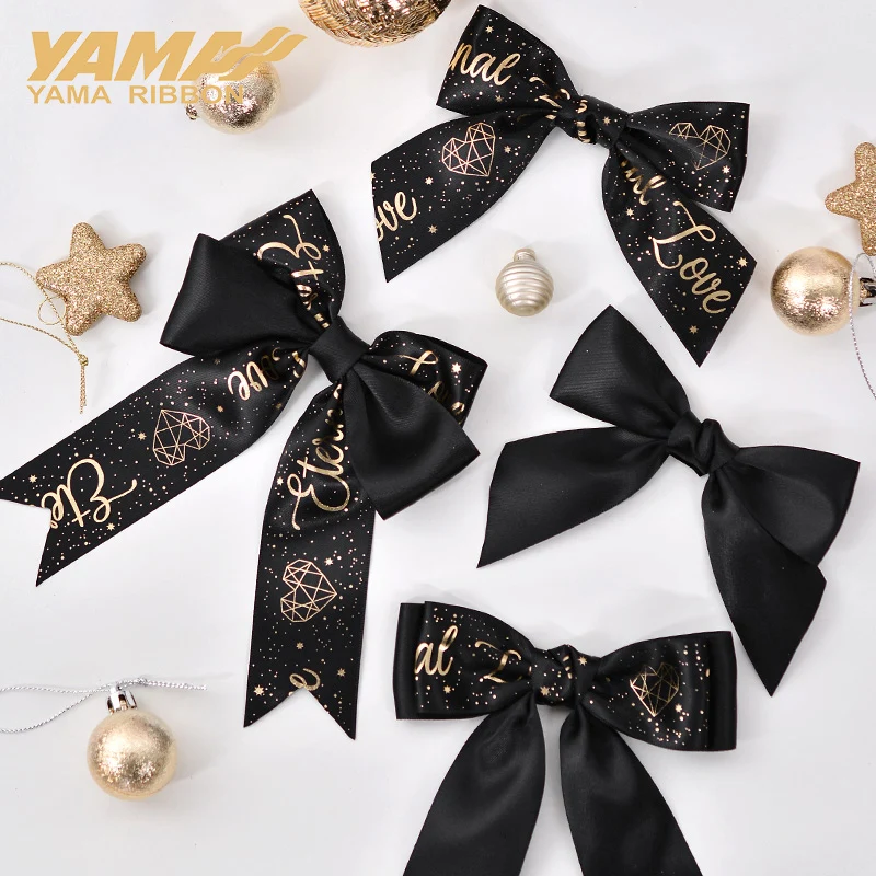 YAMA-Satin Ribbon for Wedding Party, Printed Bow, Butterfly Bow for Gift Decoration, Hair Accessories, DIY Crafts, 5-10 Pcs per