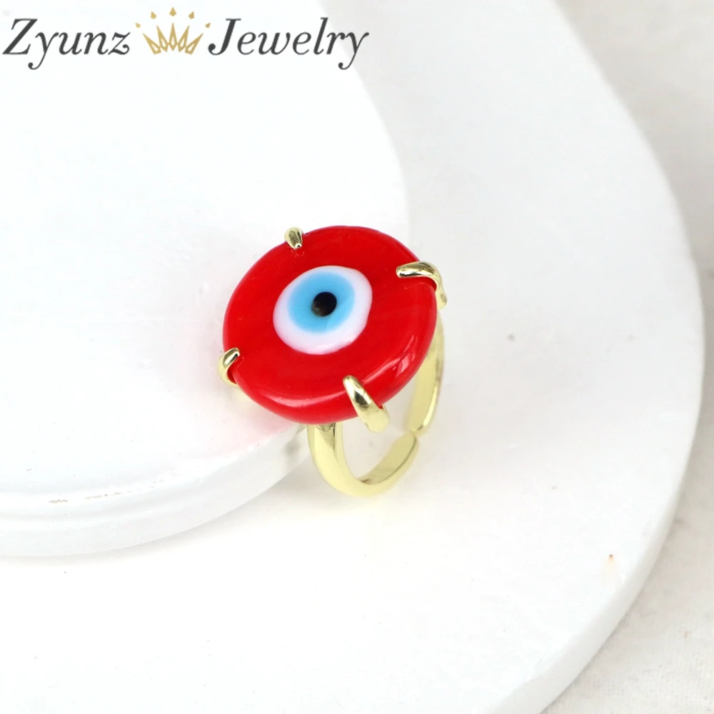 10PCS, Lucky Eye Glass Turkish Evil Eye Ring Adjustable Copper Open Finger Ring for Women Men Fashion Jewelry