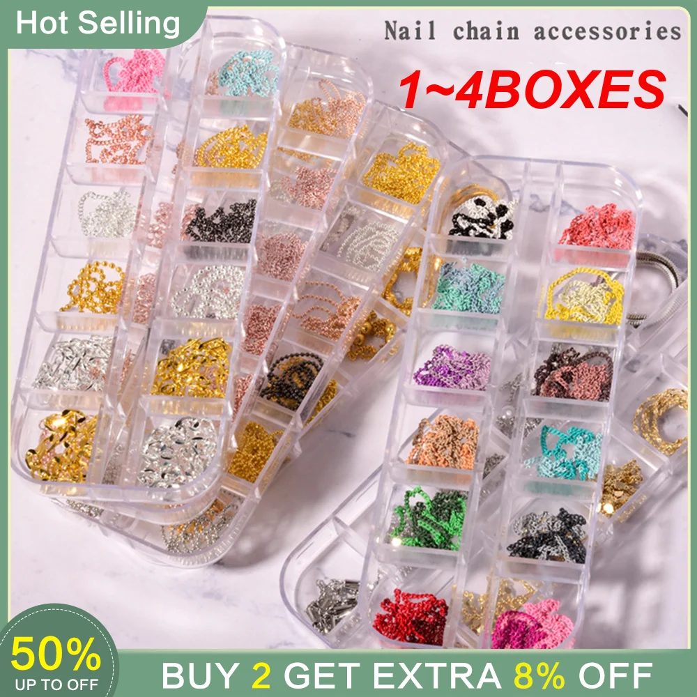 1~4BOXES Nail Decoration Unique Bold Fashion Manicure Flat Chain Nail Chain Is Selling Like Hot Cakes Metal Rivets