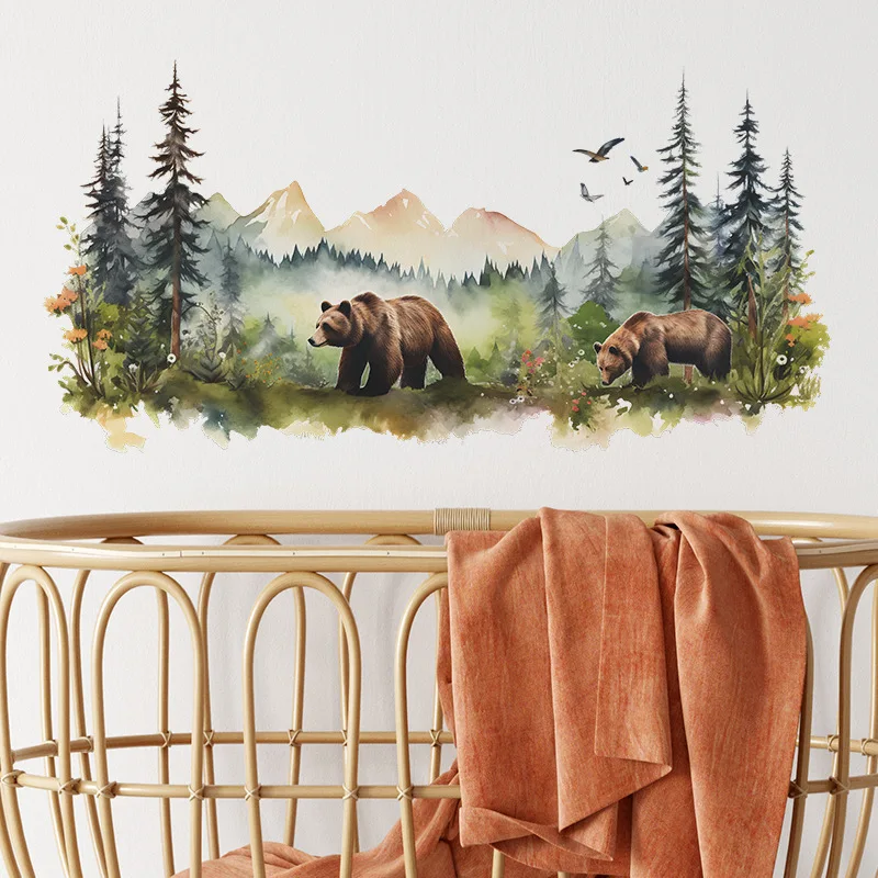 Cartoon Animal Brown Bear Dream Forest Living Room Background Wall Landscaping Home Bedroom Decorative Wall Stickers
