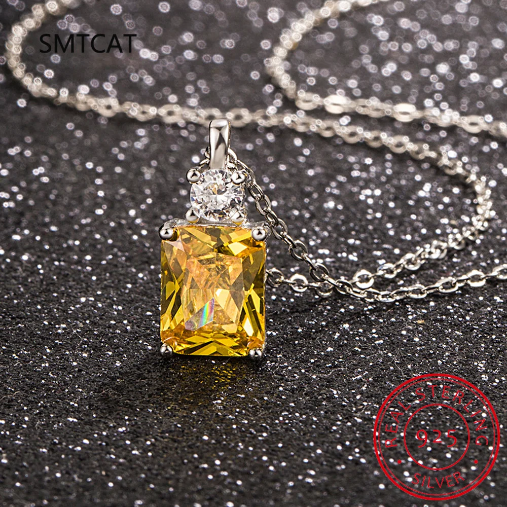 925 Sterling Silver 9*10mm Yellow Ice Cut Topaz High Carbon Diamoind Pendant Neckalce For Women Fine Jewelry Colar de Prata